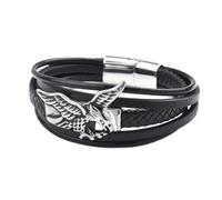 LYVQZPWLR Men's Leather Bracelets, Men Stainless Steel Flying Eagle Braided Leather Bracelet Silver 19 To 23 cm(Silver-19cm)