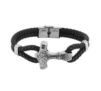 LYVQZPWLR Men's Leather Bracelets, Men's Viking Stainless Steel Thor Hammer Leather Bracelet, Silver, 18-24CM(Silver-24cm)