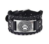 LYVQZPWLR Men's Leather Bracelets, Norse Viking Runic Bear Paw Leather Bracelet Metal Amulet Multicolor Adjustable(Silver B)