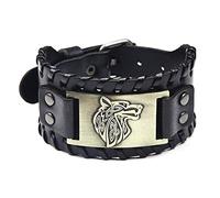 LYVQZPWLR Men's Leather Bracelets, Viking Fenrir Leather And Metal Bracelet Multicolor(Bronze B)