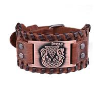 LYVQZPWLR Men's Leather Bracelets, Viking Pirate Ship Irish Knot Metal Amulet Leather Cuff Bracelet Multicolor 27cm 3.7cm(Red Copper a)