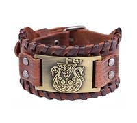 LYVQZPWLR Men's Leather Bracelets, Viking Pirate Ship Irish Knot Metal Amulet Leather Cuff Bracelet Multicolor 27cm 3.7cm(Bronze a)