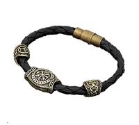 LYVQZPWLR Men's Leather Bracelets, Viking Vegvisir Compass Beads Leather Cord Braided Alloy Bracelet Bronze Silver 23cm(Bronze)