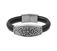 LYVQZPWLR Men's Leather Bracelets, Viking Vegvisir Compass Bracelet Stainless Steel Leather Braided Silver Multiple Sizes(Silver-24cm)