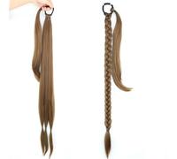 LYVQZPWLRBraiding Hair Extensions, Long Ponytail Hair Extensions Braided Ponytail Synthetic 85Cm With Rubber Band Natural Blonde Black For Women Hairpiece Braids(6)