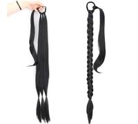 LYVQZPWLRBraiding Hair Extensions, Long Ponytail Hair Extensions Braided Ponytail Synthetic 85Cm With Rubber Band Natural Blonde Black For Women Hairpiece Braids(1B)