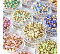 LYVQZPWLRButtons for Craft， 200PCS 4mm Mini Pearl Buttons, Gold Tiny Buttons(17 Sea Blue)