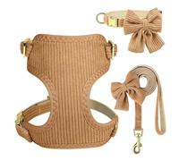 LYVQZPWLRDog Harness No Pull, 3PCS Dog Collar Harness Leash Set Breathable Harnesses Soft Velvet Puppy Necklace With Bowknot Pet Walking Rope For Pug(Bruin,M)