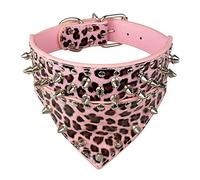 LYVQZPWLRDog Harness No Pull, Basic Dog Leashes Dog Collar Leather Pet Collar With Bandana Neck size(Pinkleopard,XL)