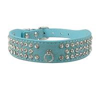 LYVQZPWLRDog Harness No Pull, Dog Training Lead Leash 3 Rows Rhinestones Suede Leather Dog Collars Crystal Diamante Dogs Cat Puppy Collar(Blu,L)