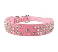 LYVQZPWLRDog Harness No Pull, Dog Training Lead Leash 3 Rows Rhinestones Suede Leather Dog Collars Crystal Diamante Dogs Cat Puppy Collar(Roze,S)