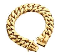 LYVQZPWLRDog Harness No Pull, Dog Training Lead Leash 32mm Dog Collar Chain Gold 316 Stainless Steel Bulldog Pitbull Collar Lead Pet Chain Necklace Trainning Large Dog(Collar Only,M 45cm)