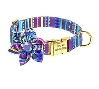 LYVQZPWLRDog Harness No Pull, Pet Leads Leashes Bohemia Custom Dog Collar Leash Nylon Floral Printed Pet Dog Collar Lead Personalized Puppy Collar(Purple,M)