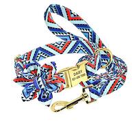 LYVQZPWLRDog Harness No Pull, Pet Leads Leashes Bohemia Custom Dog Collar Leash Nylon Floral Printed Pet Dog Collar Lead Personalized Puppy Collar(Red set,S)