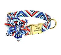LYVQZPWLRDog Harness No Pull, Pet Leads Leashes Bohemia Custom Dog Collar Leash Nylon Floral Printed Pet Dog Collar Lead Personalized Puppy Collar(Red,S)