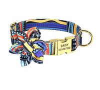 LYVQZPWLRDog Harness No Pull, Pet Leads Leashes Bohemia Custom Dog Collar Leash Nylon Floral Printed Pet Dog Collar Lead Personalized Puppy Collar(Blu,M)