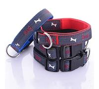 LYVQZPWLRDog Harness No Pull, Pet Leads Leashes New Cowboy bone embroidery pet dog collar jean bones dog collars Wear adjustable(Red,S)