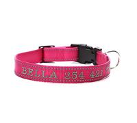 LYVQZPWLRDog Harness No Pull, Pet Leads Leashes Personalized Dog Collar Nylon Reflective Collar embroidery name phone number Custom Collars Engraved(Rose red,S)