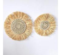 LYVQZPWLRRound Placemats Set, placemats, 26/33cm Round Woven With Tassels Placemats, Natural Water Hyacinth Place mats(Wit,33cm With tassels)