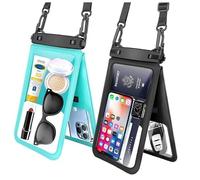 LYVTEU Large Waterproof Phone Pouch [2-Pack Up to 10"] Universal IPX8 Space Cellphone Double-Layered Space Dry Bag with Lanyard for Beach Kayak Cruise Travel Essentials Black+Green (Black +Green)