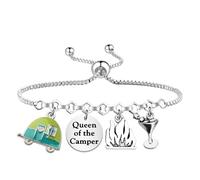 Lywjyb Birdgot Queen of the Camper Bracelet Family Camping Gift Traveler Adventure Gift Nature Merch, S, Stainless Steel, no gemstone