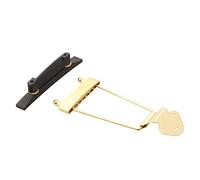 LYWS Ebony Bridge & 6 String Metal Trapeze Tailpiece for Archtop Jazz Guitar (Gold)