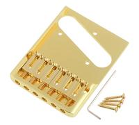 LYWSMSK 54mm (2-1/8 inch) 6-Saddle Guitar Bridge Brass Heavy Duty Asymmetric Telecaster Bridge for Tele Style Electric Guitar (Gold)