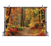 LYWYGG 7x5FT Autumn Backgroud Mountain Path Fallen Leaves Deciduous Landscape Autumn Backdrops Tree and Yellow Fall Leaves View Party Decorations Background Studio Props CP-67