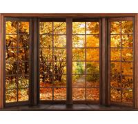 LYWYGG 7x5FT Autumn Brown Window Backdrop Home Office Decoration Props Photography Studio Photography Props CP-534