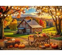 LYWYGG 7x5FT Autumn Harvest Background Pumpkin Town Backdrop Photography Studio Photography Decoration Prop CP-672
