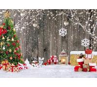 LYWYGG 7X5FT Christmas Photography Backdrop Winter Gift Wood Background Xmas Eve Holiday Party Backdrops Supplies Cake Table Banner Home Decoration Snowman Santa Backgrounds CP-376