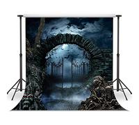 LYWYGG 7x5FT Halloween Backdrop Wall Halloween Night Bat Backdrop Wall Halloween Iron Gate Backdrop Photography Backdrop Wall Halloween Party Decoration Photo Studio Background CP-366