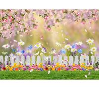 LYWYGG 7x5FT Spring Flowers Blooming Backdrop Children's Photography Backdrop Easter Backdrop Photography Studio Decoration Prop CP-584