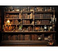 LYWYGG 7X5FT Vintage Bookshelf Backdrop Retro Library Wall Photography Backdrops Classical Study Room Medieval Castle Theme Party Decorations Banner CP-613