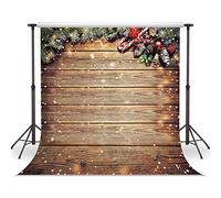 LYWYGG 8x8FT Christmas Wood Wall Photography Background - Brown Wooden Planks with Snowflake Design - Baby & Child Shower Backdrop