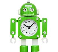 LYX CLOCK Clock, Wall Clock, Alarm Clock,Children's Alarm Clock Cartoon Creative Cute Student with Deformation Gold Steel Robot Mute Metal Boy Small Alarm Clock Alarm Clock (Color : Green)