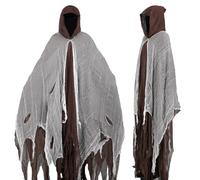 Lyxaof Adults Grim Reaper Hooded Cloak Vintage Horror Ghost Costume Halloween Carnival Medieval Theme Party Cosplay Dress Up Outfit for Men Women (Brown, One Size)