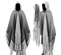 Lyxaof Adults Grim Reaper Hooded Cloak Vintage Horror Ghost Costume Halloween Carnival Medieval Theme Party Cosplay Dress Up Outfit for Men Women (Gray, One Size)