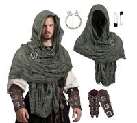 Lyxaof Adults Hooded Shawl Fancy Medieval Costume Props with Arm Guard Pin Brooch Halloween Renaissance Carnival Dress Up Accessories for Men Women