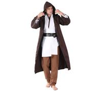 Lyxaof Adults Jedi Costume, Luke Skywalker Fancy Tunic Hooded Robe with Lightsaber Halloween Christmas Cosplay Outfit Party Gifts for Man Women