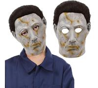 Lyxaof Adults Michael Myers Mask Scary Killer Masks with Yellow Scar Halloween Carnival Cosplay Dress Up Accessories for Men Women