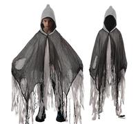 Lyxaof Kids Grim Reaper Hooded Cloak Vintage Horror Ghost Costume Halloween Carnival Medieval Theme Party Cosplay Dress Up Outfit for Boys Girls (Gray, One Size)