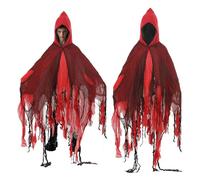 Lyxaof Kids Grim Reaper Hooded Cloak Vintage Horror Ghost Costume Halloween Carnival Medieval Theme Party Cosplay Dress Up Outfit for Boys Girls (Red, One Size)