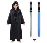 Lyxaof Kids Jedi Costume, Luke Skywalker Fancy Tunic Hooded Robe Halloween Christmas Party Cosplay Dress Up Outfit Birthday Gifts for Boys Girls (Black, S)