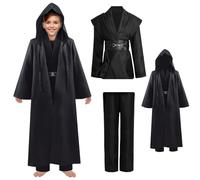Lyxaof Kids Jedi Costume, Luke Skywalker Fancy Tunic Hooded Robe Halloween Christmas Party Cosplay Dress Up Outfit Birthday Gifts for Boys Girls (Black, L)