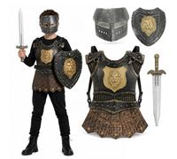 Lyxaof Kids Knight Costume 4-Piece Medieval Armour Set for Boys and Girls | Includes Chest Plate Helmet Shield and Sword, Adjustable Straps, Lightweight Pieces, Halloween Dress-Up and Role Play
