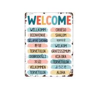 LYXDS Multi-Language Welcome Sign, Printable Office Wall Art, Classroom Decor, Inclusive Diversity Poster, Multicultural Welcome Metal Tin Sign 8x12in