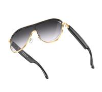 LYXFLHAN AI Smart Sunglasses - 200+ Language Translation - Bluetooth 5.3, Photochromic Lenses, Stainless Steel Frame & Hands-Free Audio (Black and Gold)