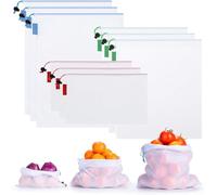 Lyxhag 9 Pcs Toy Storage & Organization Mesh Bags, Washable Mesh Friendly See Through with Drawstring,Foldable Net Bag for Fruit,Vegetables,Grocery,Shopping,Storage and Toys,3 Various Sizes