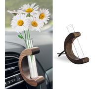 Lyxheth Little Glass Flower Vase Air Vent Clip, Car Flower Vent Clip, Cars Vase Vent Clip Plant Holder, Universal Auto Interior Wooden Ornament Decoration Accessories for Women (Black Walnut)